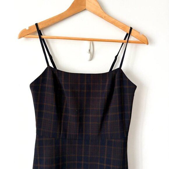 Aritzia Wilfred New Classic Isabelle Check Plaid Mini Dress Dark Navy Size 4 - Picture 5 of 9
